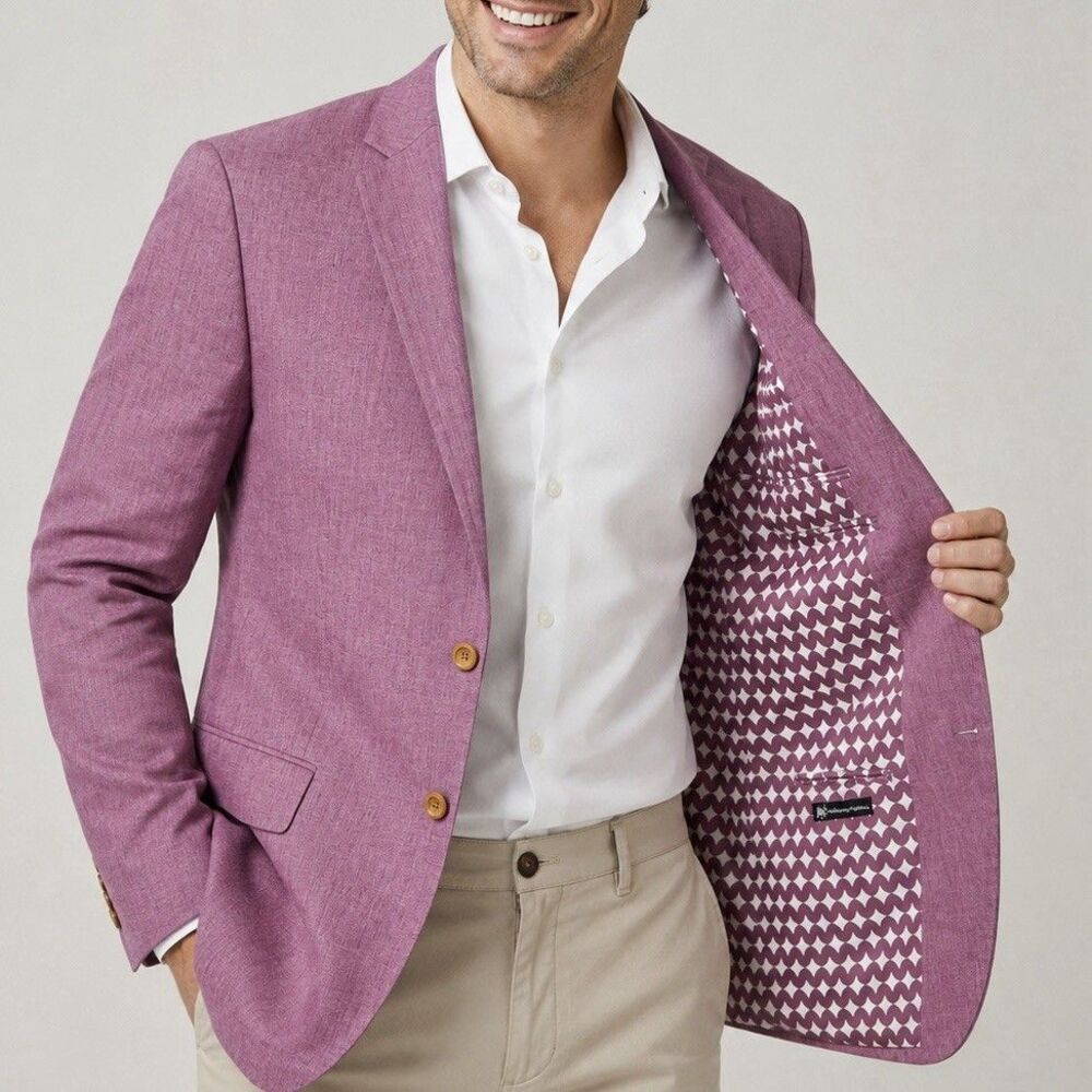 Linea Uomo 44R Dusty Pink Linen Blend Sport Coat Blazer Casual Jacket 44 Regular